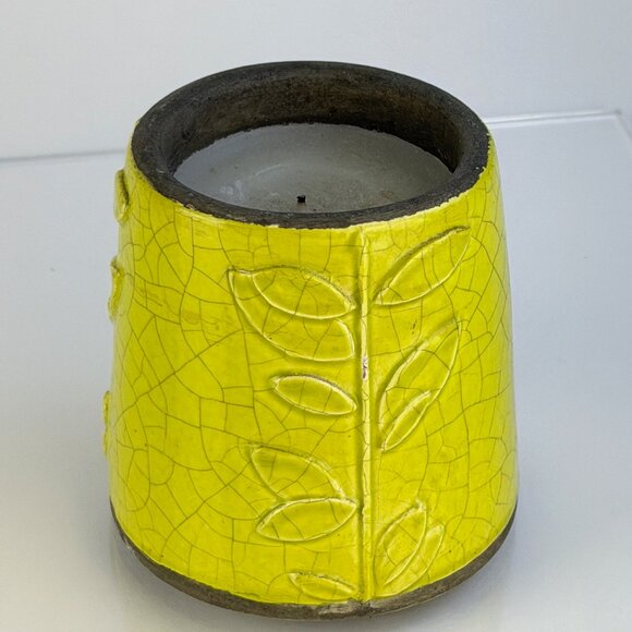 Crate & Barrel Vinca Vine Yellow Pottery Candle Pot 65 Hr Burn - Picture 2 of 7